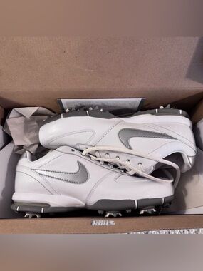 NWT Nike SP-5 III Women's Golf Shoes Size 9 White Silver Leather Spiked NIB